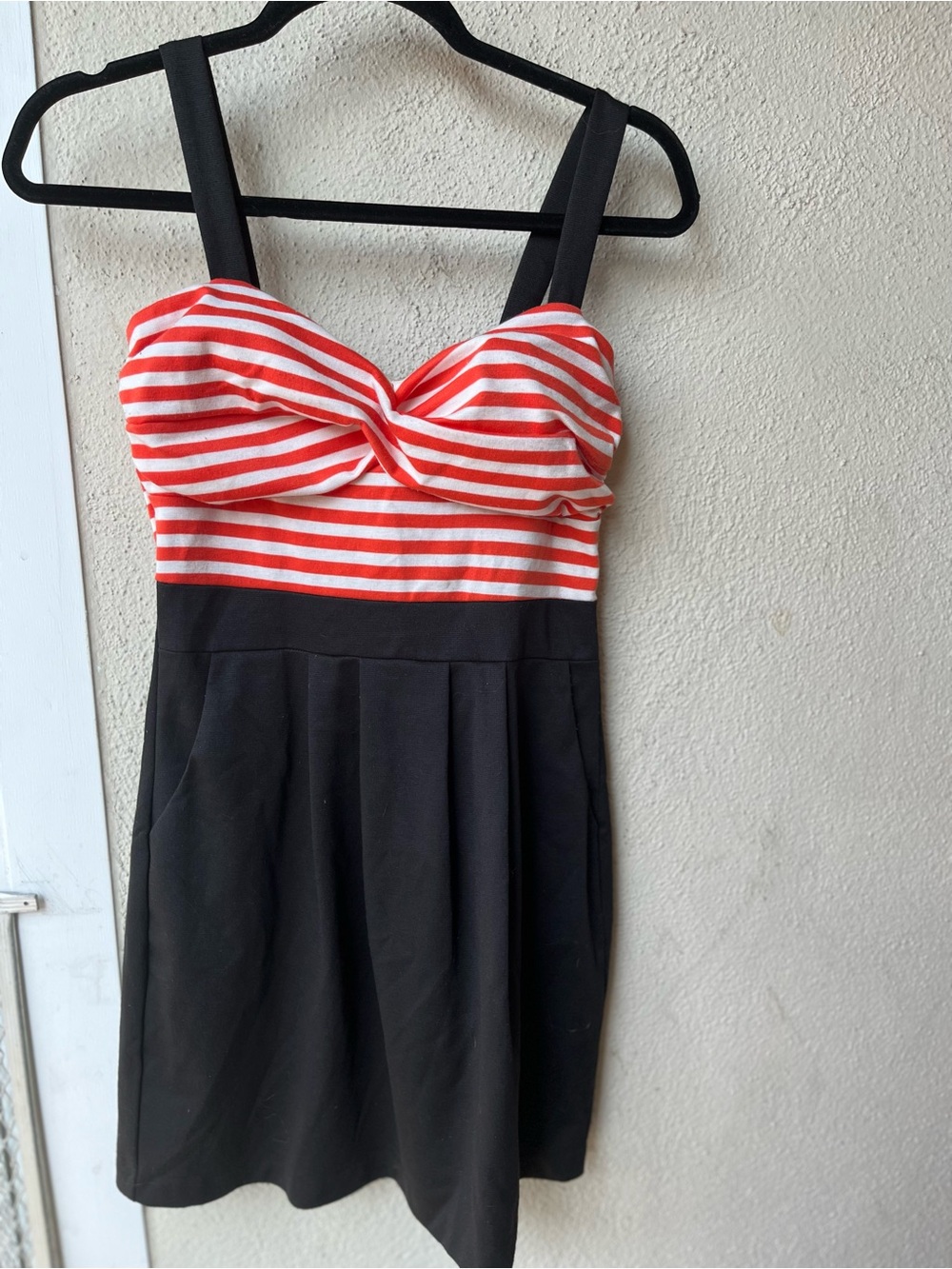 Striped Orange & White Bustier with Black Skirt Dress